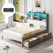 Costway Full Size Bed Frame with Bookcase Headboard Storage Bed with LED Lights Gray